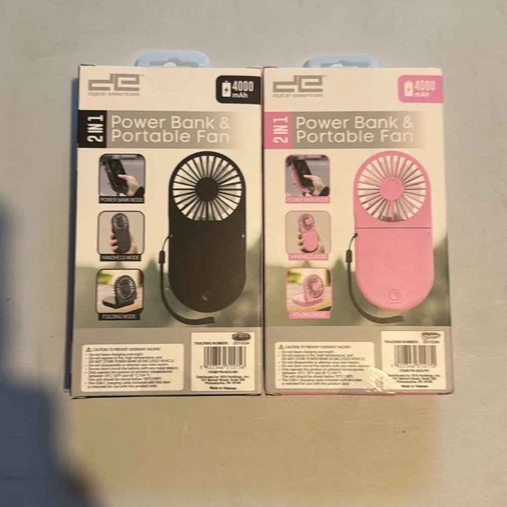 Pink 2-in-1 Power Bank & Portable Fan New In Package